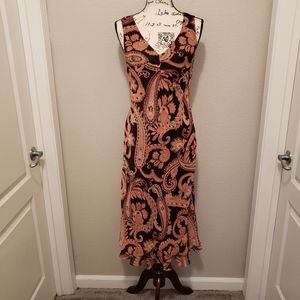 Dress Barn Pink & Brown Sleeveless Paisley Dress Size 10